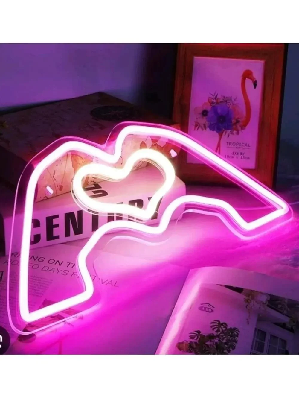 Heart hands neon sign USB cord